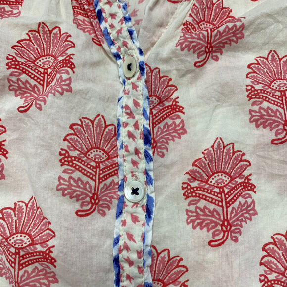 SUNDANCE Rosalie Pink Ivory Block Print Floral Button Down Blouse Size XS - Picture 6 of 10